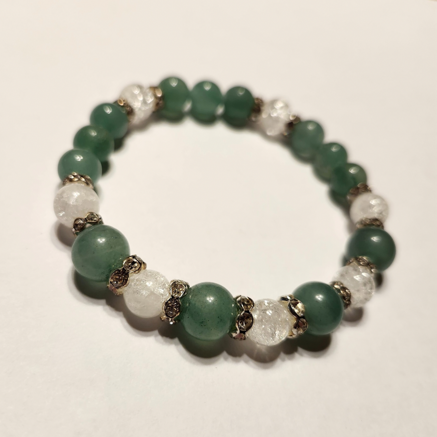 Aventurine & White Crackled Quartz Handcrafted Gemstone Bracelet