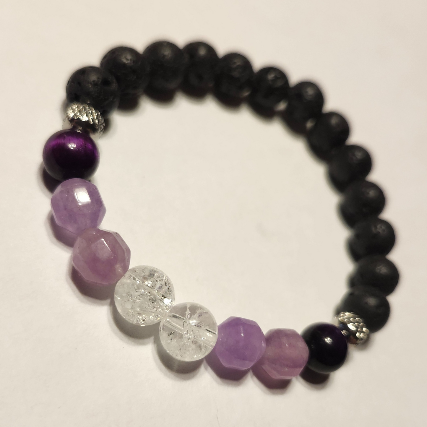 White Crackled Quartz, Dolomite & Purple Tiger’s Eye Handcrafted Gemstone Bracelet