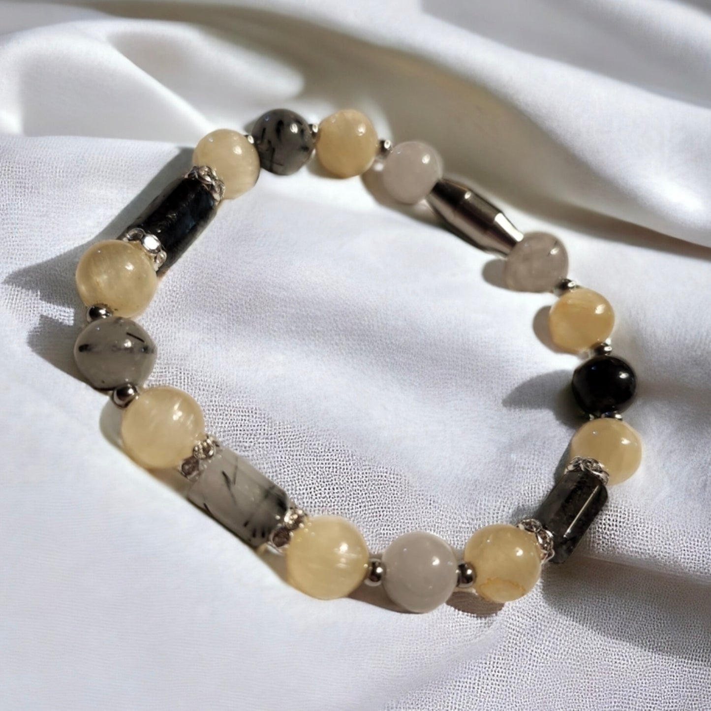 Yellow Selenite & Rutilated Quartz Handcrafted Gemstone Bracelet