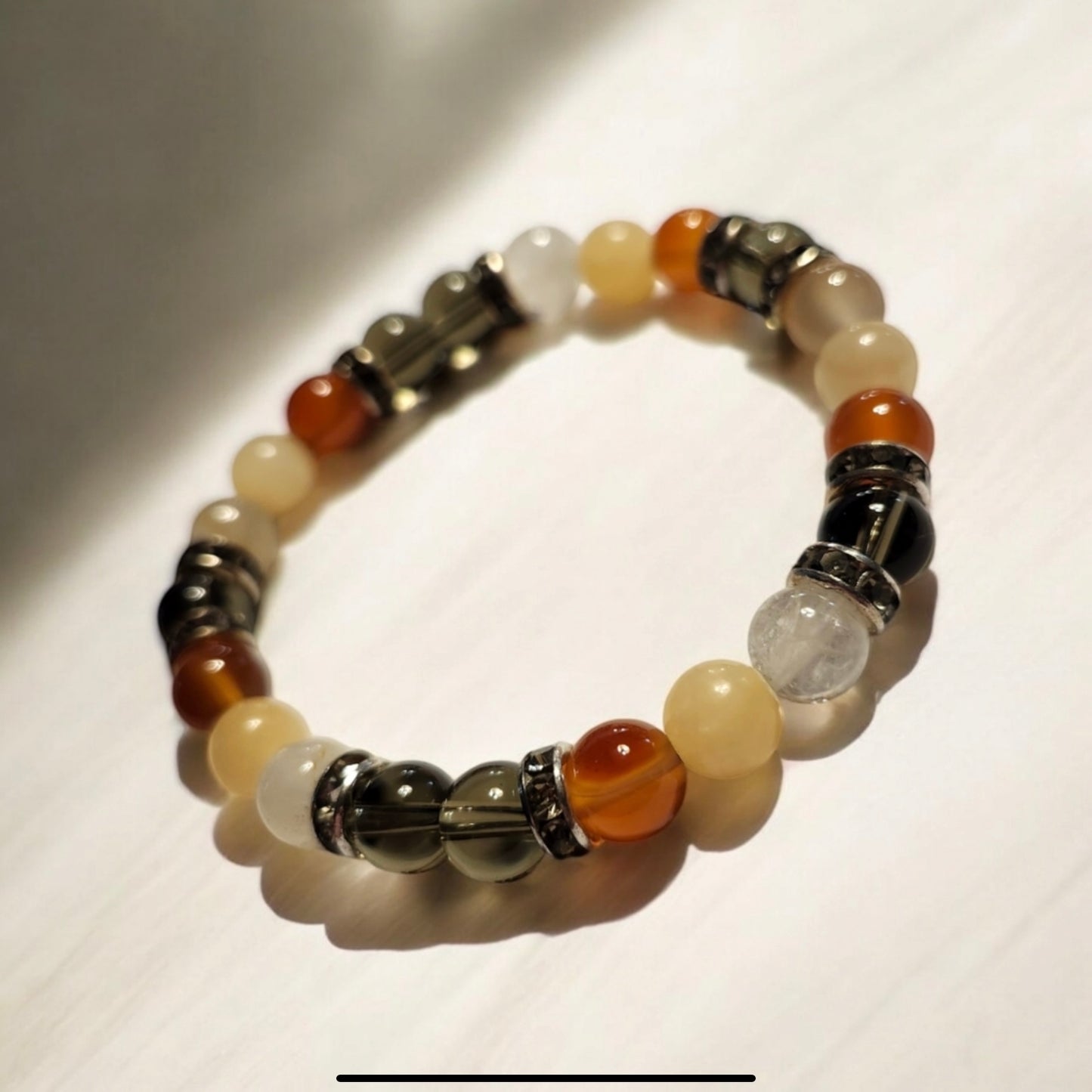 Hematoid Quartz, Yellow Jade & Carnelian Handcrafted Gemstone Bracelet