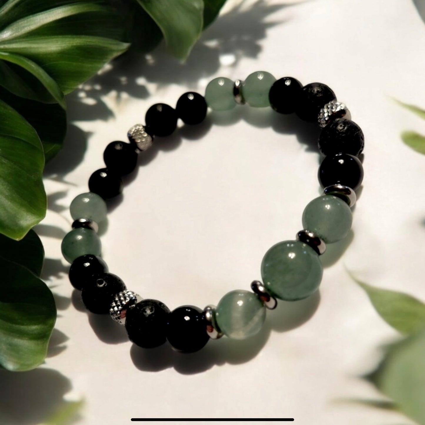 Aventurine, Lava Stone & Obsidian Handcrafted Gemstone Bracelet
