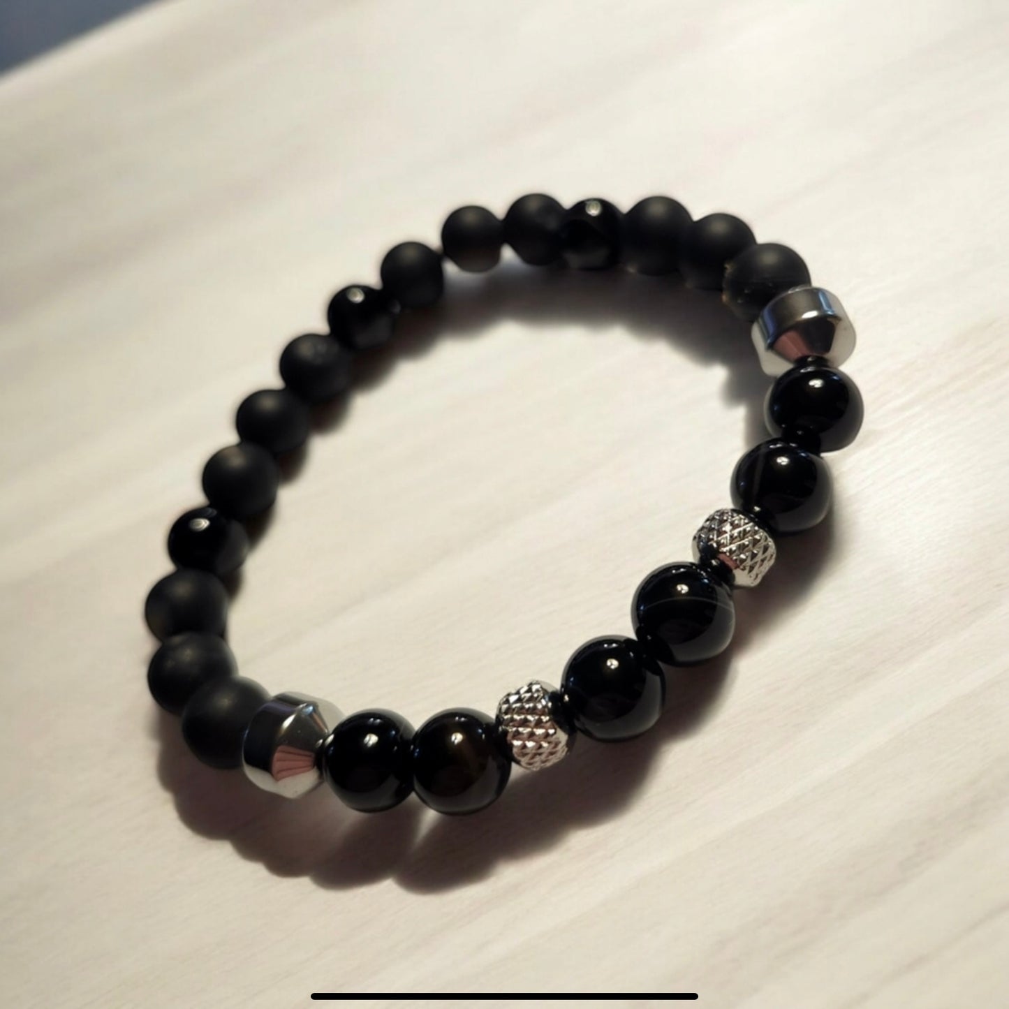 Matte & Glossy Striped Agate Handcrafted Gemstone Bracelet