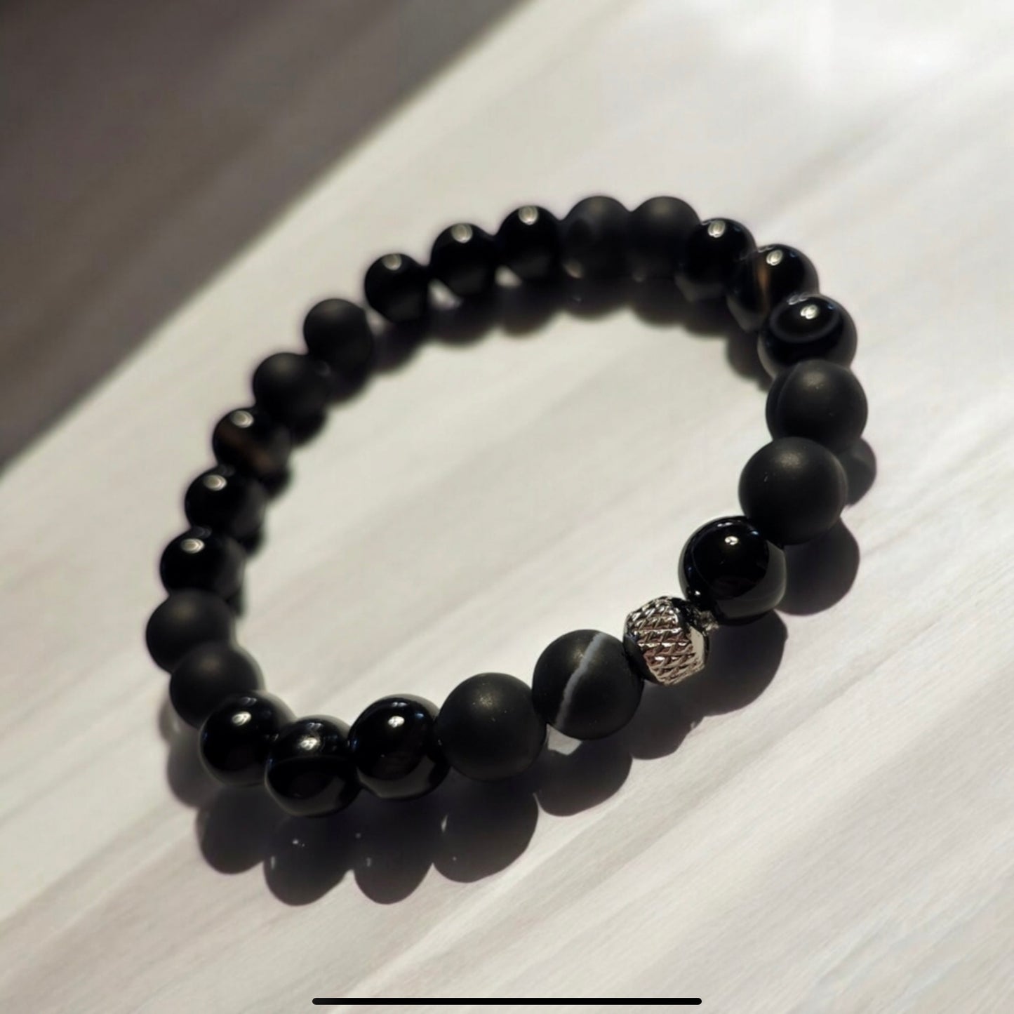 Matte & Glossy Striped Agate Handcrafted Gemstone Bracelet