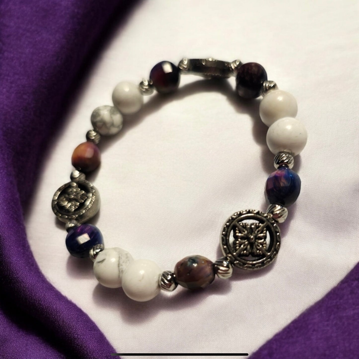 Galaxy Facetted Tiger’s Eye & Howlite Handcrafted Gemstone Bracelet