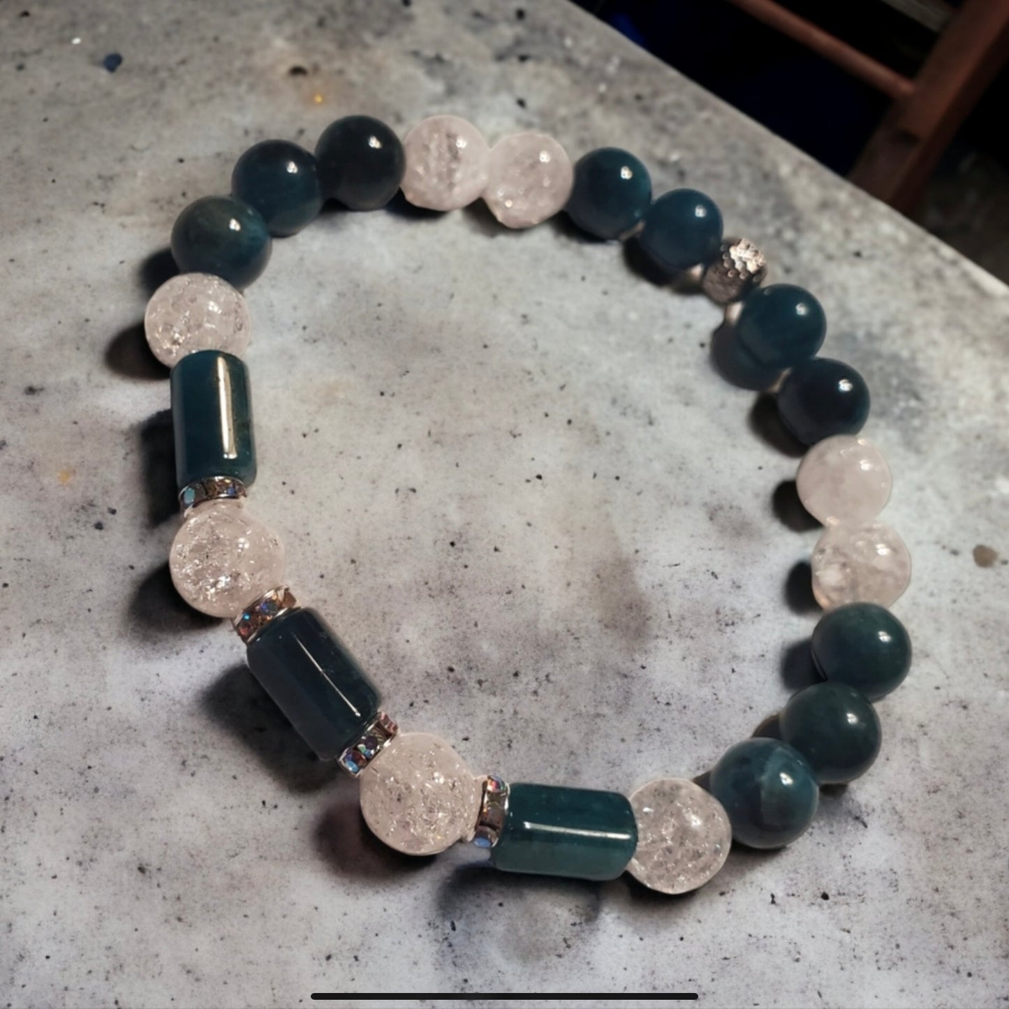Apatite & White Crackled Quartz Handcrafted Gemstone Bracelet