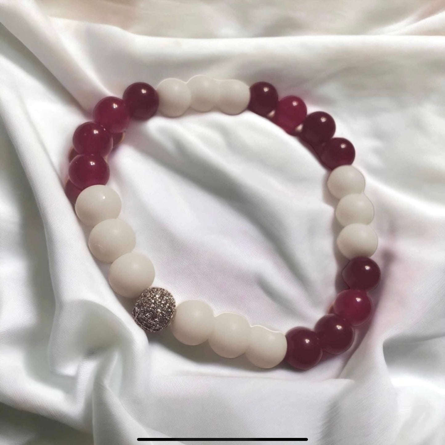 White Matte Agate & Red Jasper Handcrafted Gemstone Bracelet