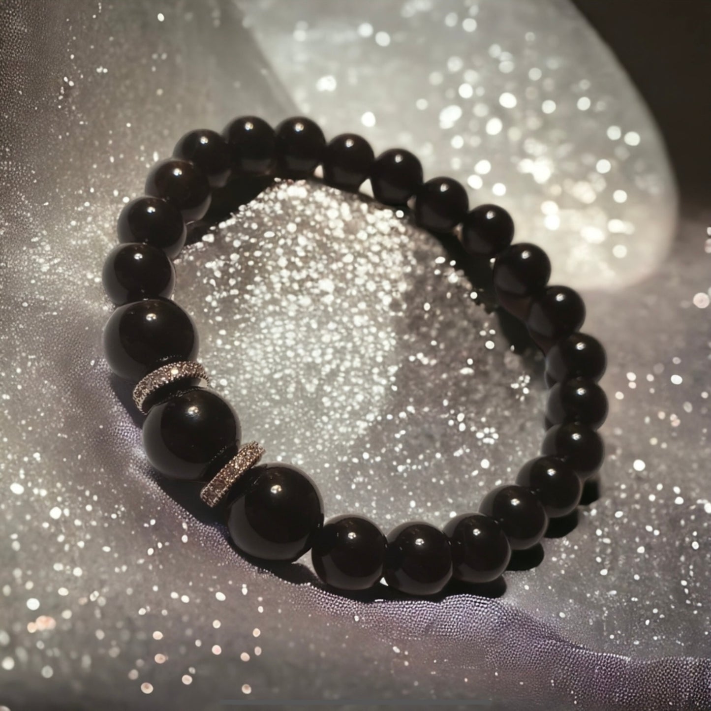 Onyx & Cubic Zircon Handcrafted Gemstone Bracelet