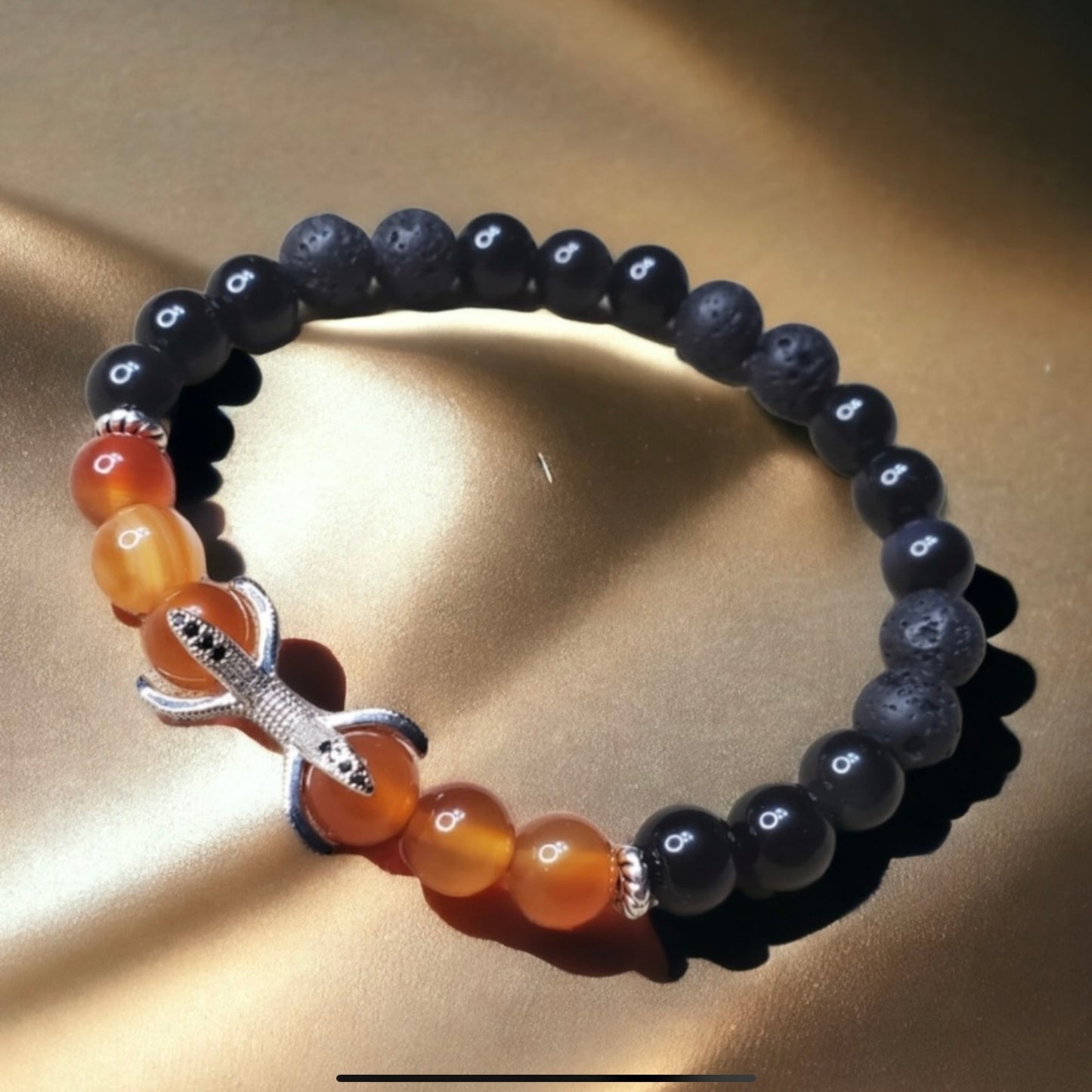 Carnelian, Lava Stone & Obsidian Handcrafted Gemstone Bracelet