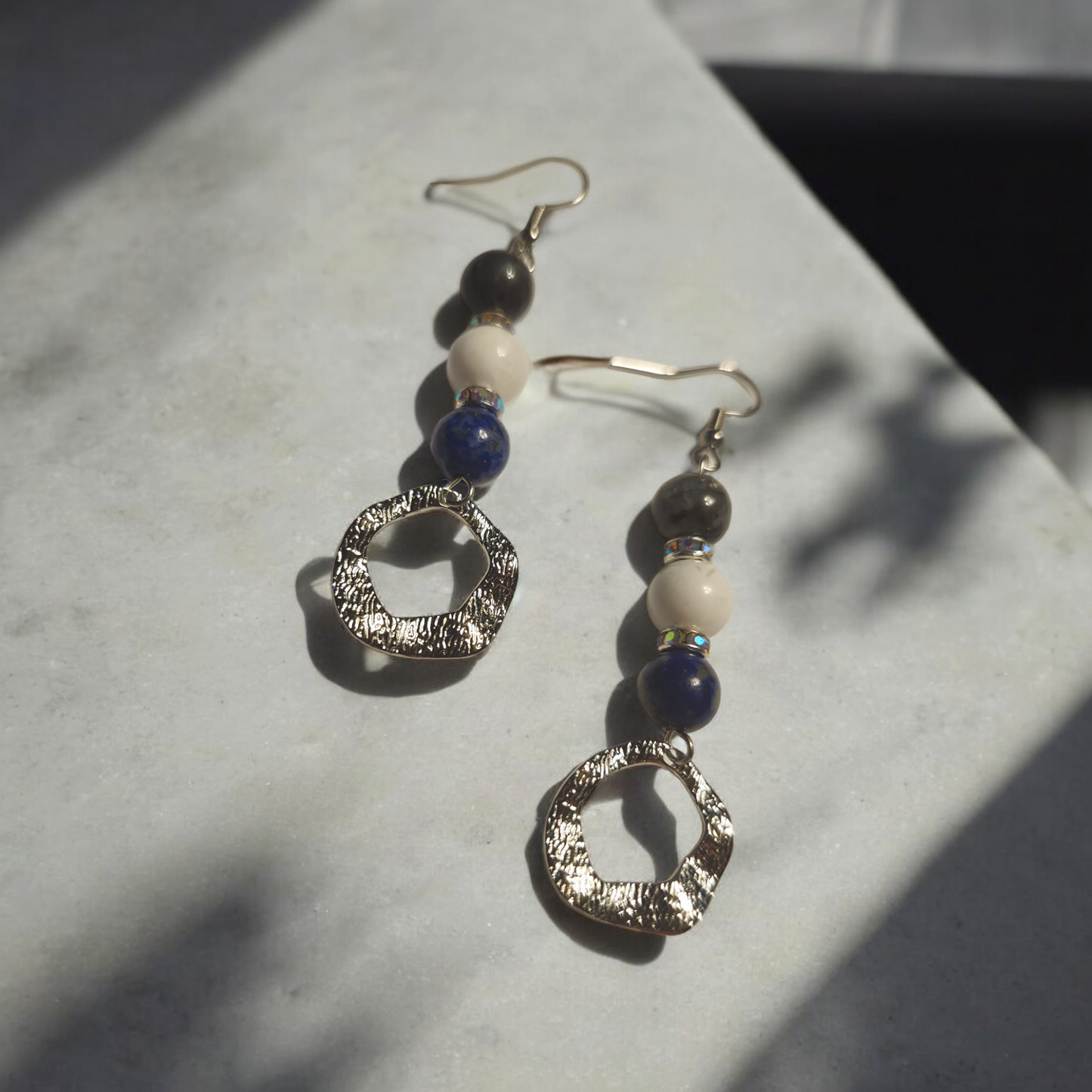 Larvikite, Howlite & Lapis Lazuli Earrings