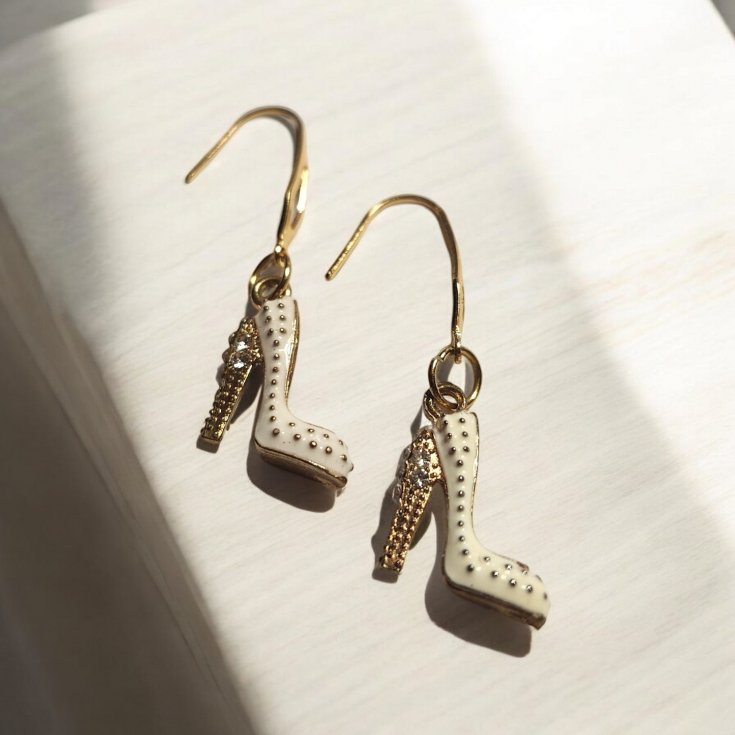 White & Gold High Heel Earrings