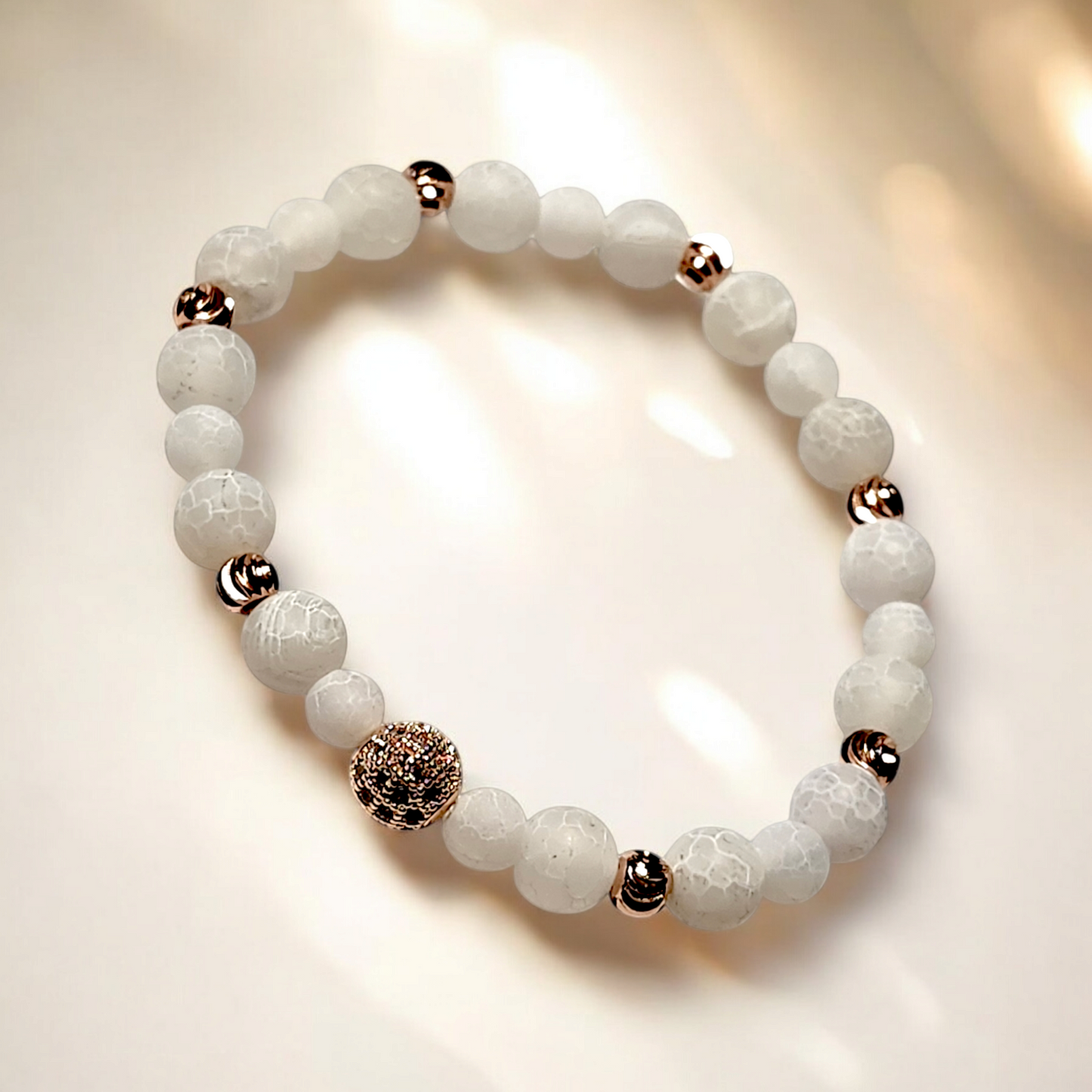White Spiderweb Agate Handcrafted Gemstone Bracelet