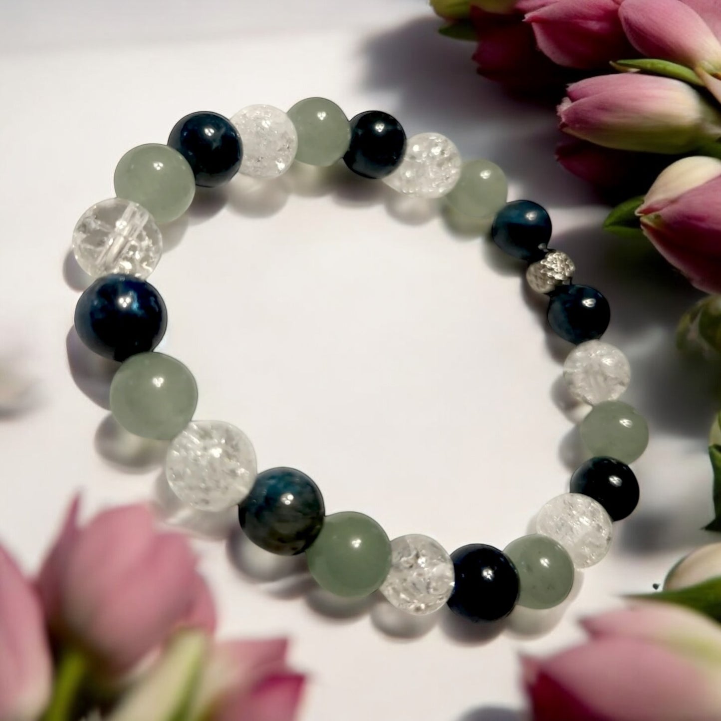 Apatite, Aventurine & White Crackled Quartz Handcrafted Gemstone Bracelet