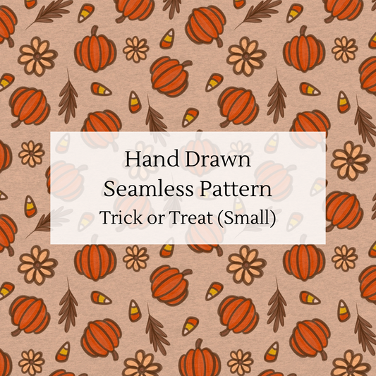 Autumn Harvest Seamless Pattern | Hand-Drawn Pumpkins, Candy Corn & Florals | Fall Sublimation Background for Stationery & Fabric