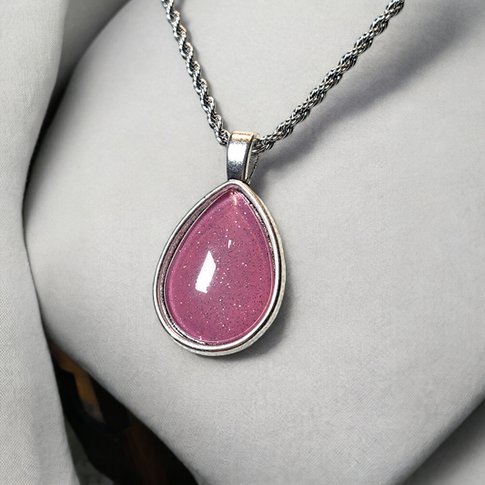 Reflective Pink Teardrop Hand-Painted Necklace