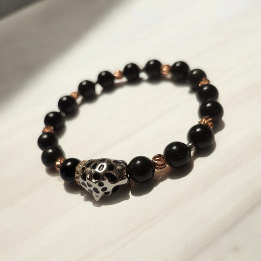 Obsidian & Leopard Handcrafted Gemstone Bracelet
