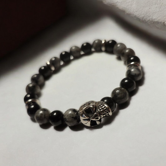 Obsidian & Labradorite Skull Handcrafted Gemstone Bracelet