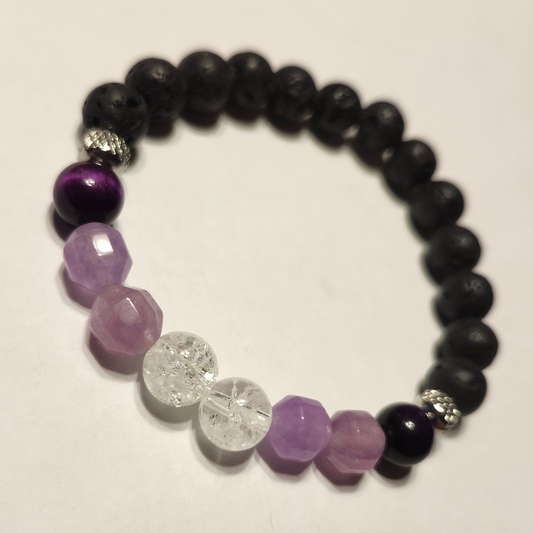 White Crackled Quartz, Dolomite & Purple Tiger’s Eye Handcrafted Gemstone Bracelet