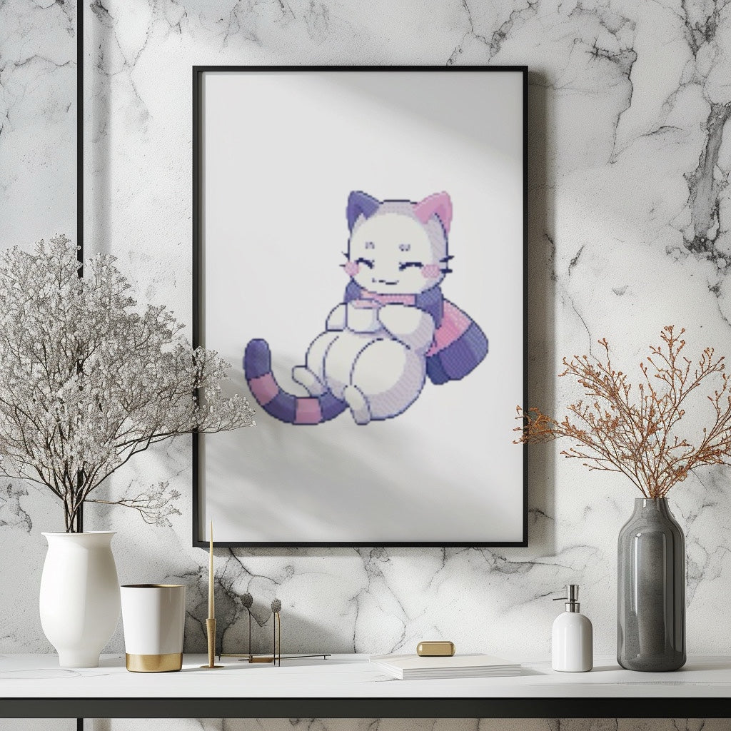 DeviCat CandiCat Tea Time Cross-Stitch Pattern | Kawaii X-Stitch PDF | Cute Hand-Drawn Stitch Design