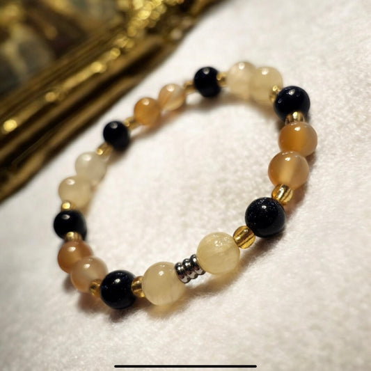 Selenite, Carnelian & Galaxy Sandstone Handcrafted Gemstone Bracelet