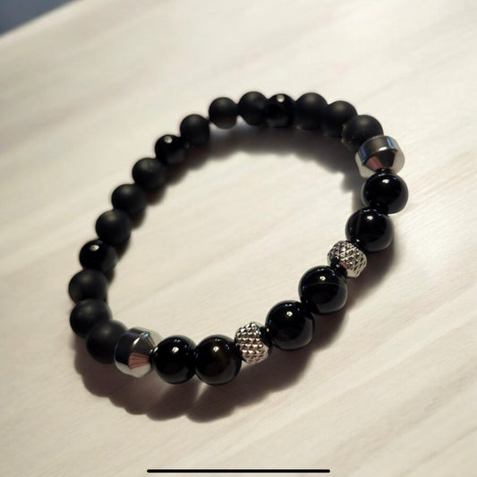 Matte & Glossy Striped Agate Handcrafted Gemstone Bracelet
