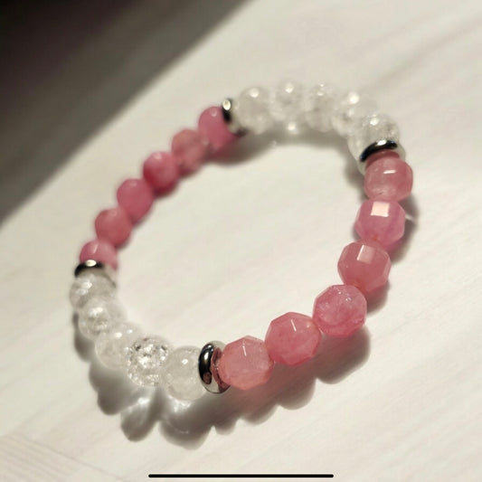 Pink Dolomite & White Crackled Quartz Handcrafted Gemstone Bracelet