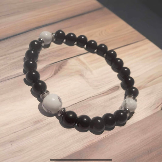 Obsidian & Howlite Handcrafted Gemstone Bracelet