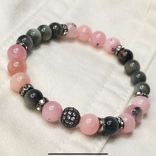 Labradorite & Cherry Blossom Jasper Handcrafted Gemstone Bracelet