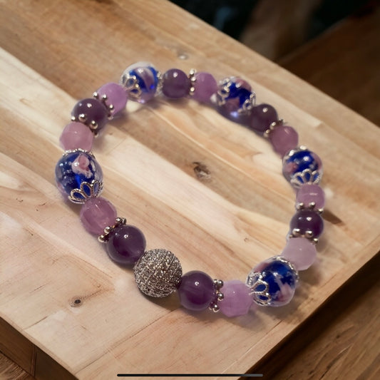 Amethyst & Dolomite Handcrafted Gemstone Bracelet