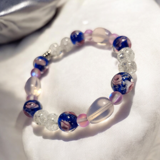 Teardrop Opalite & White Crackled Quartz Handcrafted Gemstone Bracelet