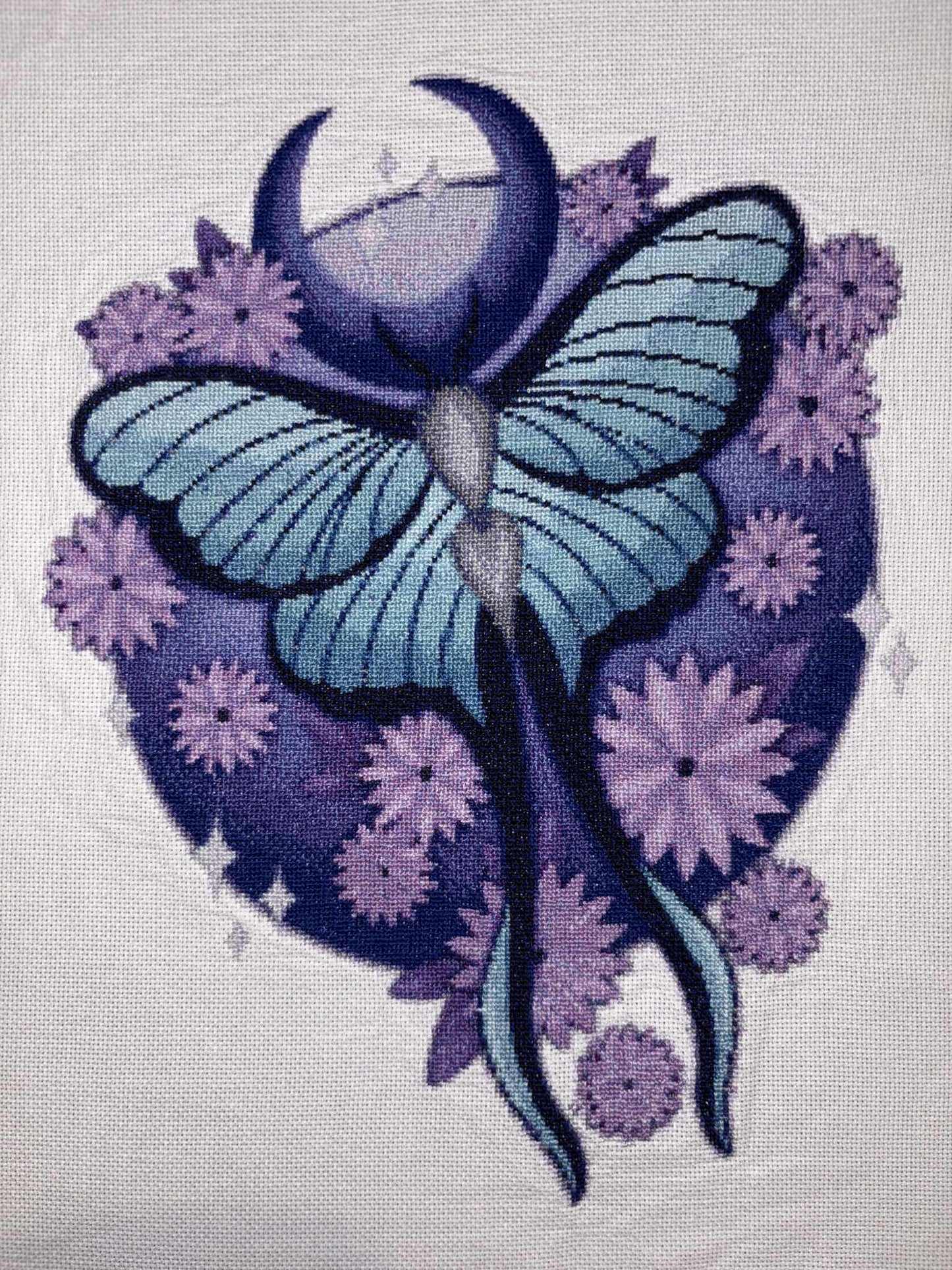 Mystical Moth Cross-Stitch Pattern | Hand-Drawn Witchy X-Stitch | Bold Purple & Blue Digital PDF Chart
