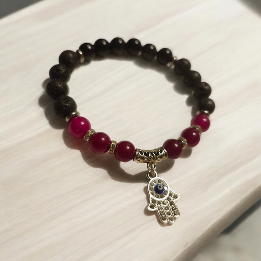 Red Jasper, Lava Stone & Obsidian Handcrafted Gemstone Bracelet