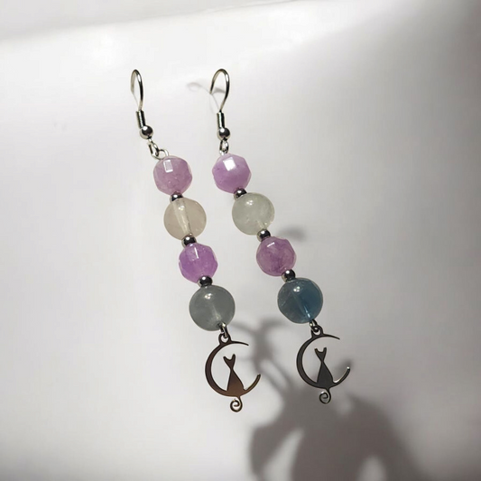 Dolomite & Fluorite Cat Earrings