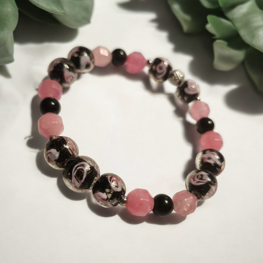 Dolomite, Obsidian & Firefly Glass Handcrafted Gemstone Bracelet