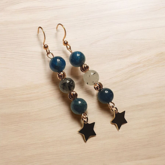 Apatite & Rutilated Quartz Star Earrings
