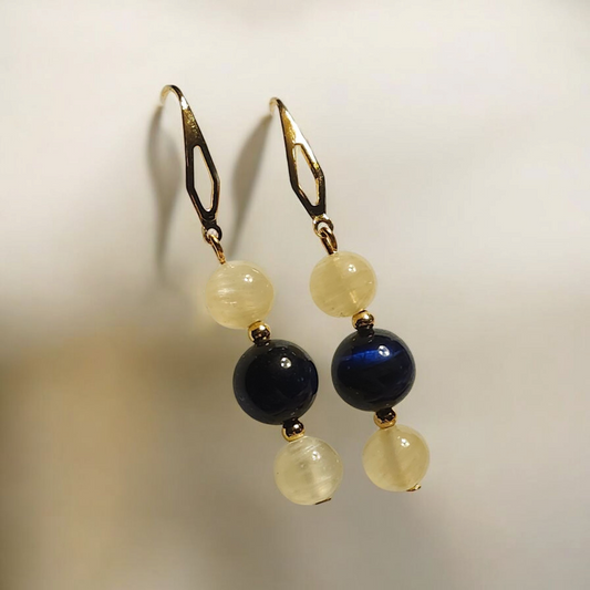 Selenite & Blue Tiger’s Eye Earrings